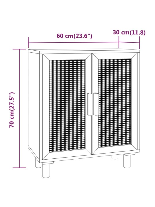 Senkki musta 60x30x70 cm täysi mänty ja luonnonrottinki