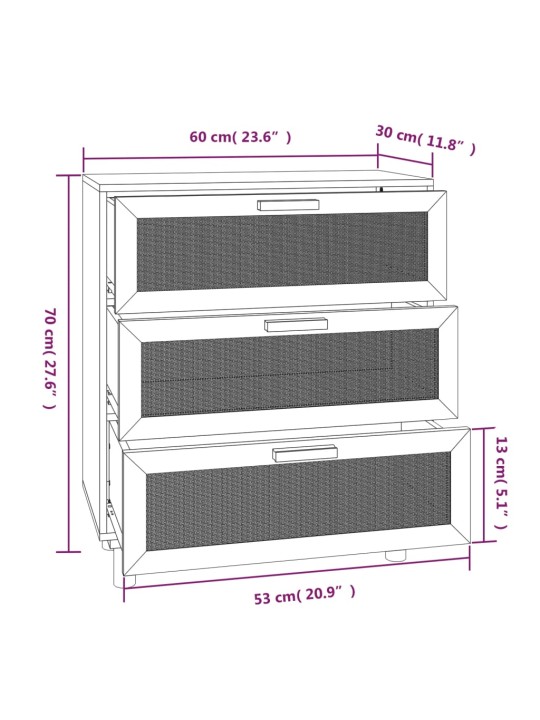 Senkki musta 60x30x70 cm täysi mänty ja luonnonrottinki