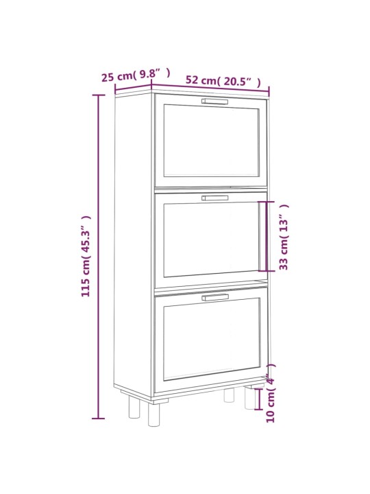 Kenkäkaappi valkoinen 52x25x115 cm tekninen puu/luonnonrottinki