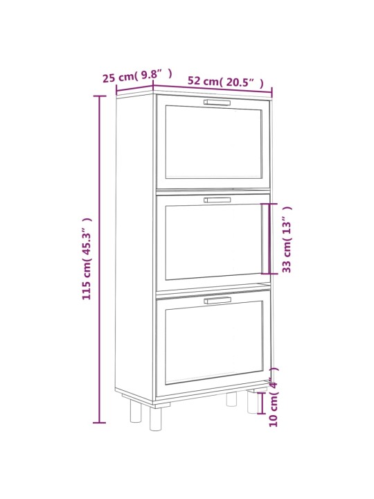 Kenkäkaappi musta 52x25x115 cm tekninen puu/luonnonrottinki