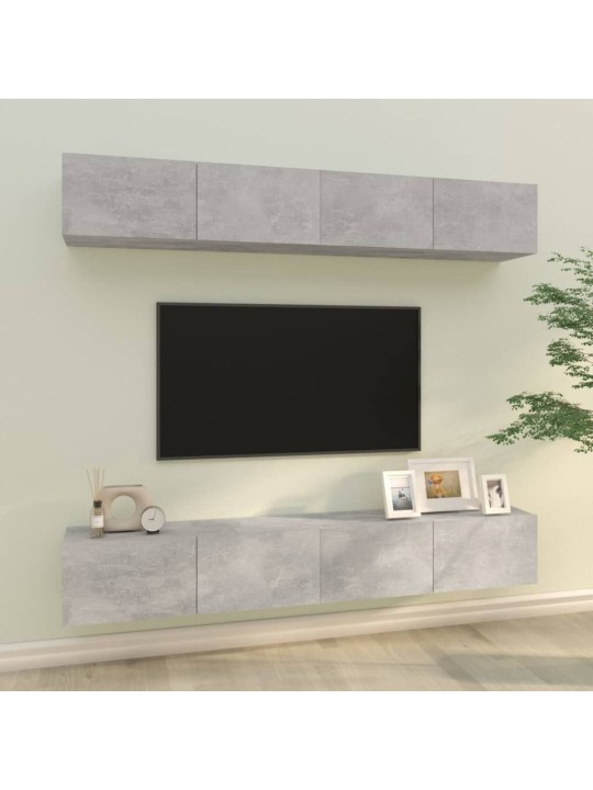 TV-seinäkaapit 4 kpl betoninharmaa 100x30x30 cm