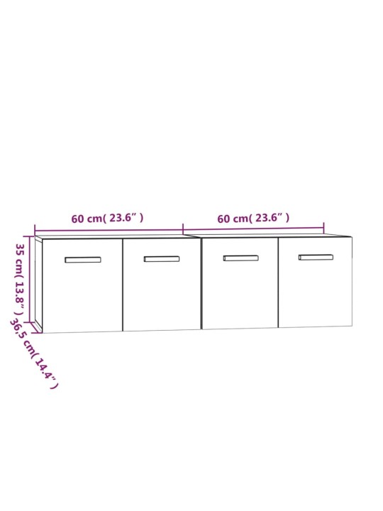 Seinäkaapit 2 kpl ruskea tammi 60x36,5x35 cm tekninen puu