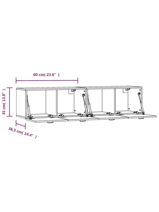 Seinäkaapit 2 kpl ruskea tammi 60x36,5x35 cm tekninen puu