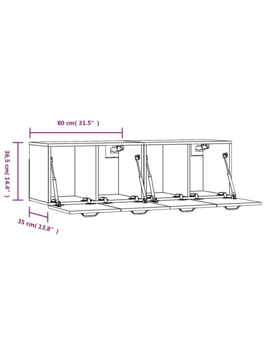 Seinäkaapit 2 kpl betoninharmaa 80x35x36,5 cm tekninen puu