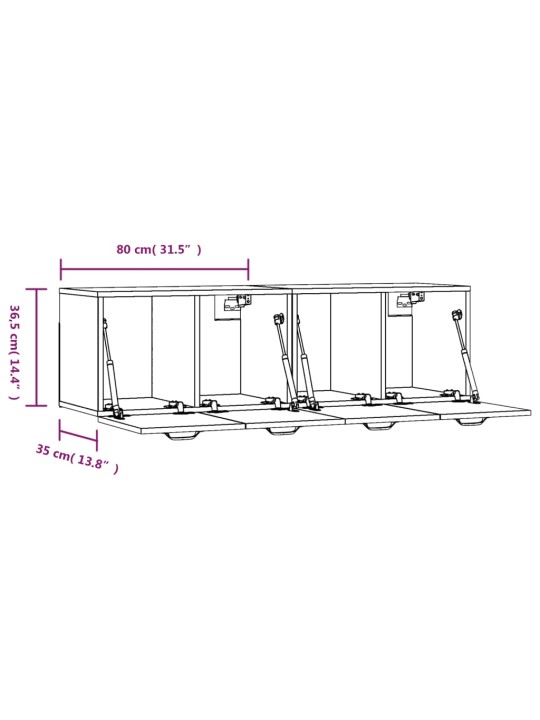 Seinäkaapit 2 kpl ruskea tammi 80x35x36,5 cm tekninen puu