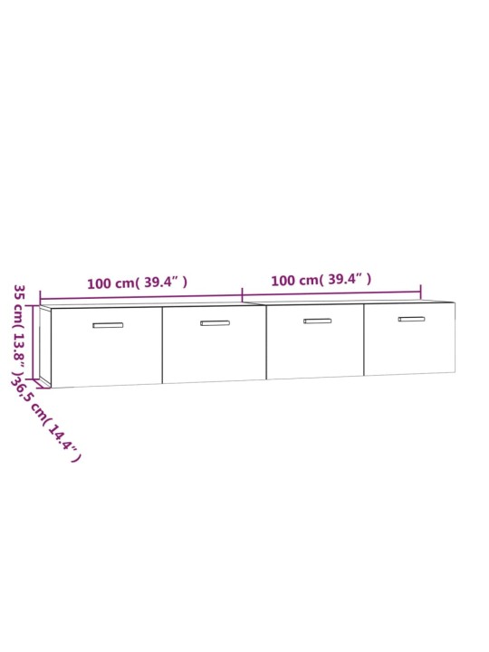 Seinäkaapit 2 kpl harmaa Sonoma 100x36,5x35 cm tekninen puu