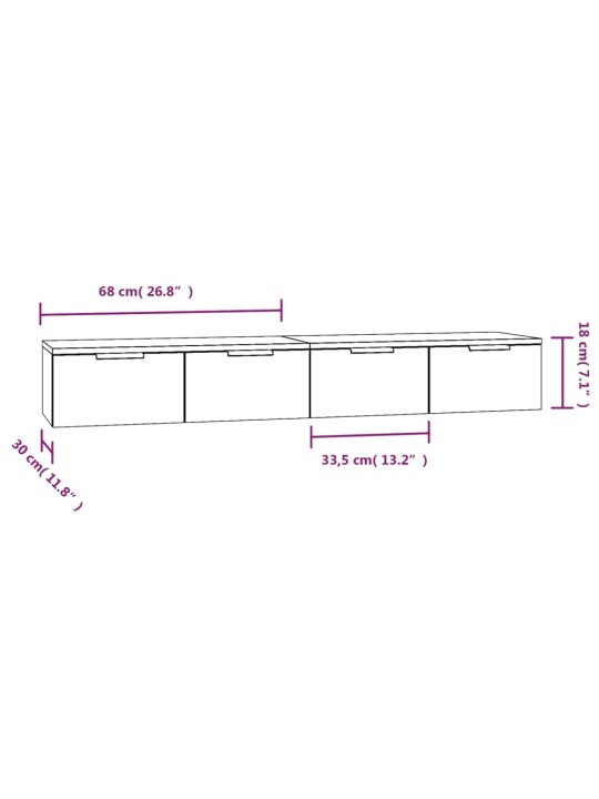 Seinäkaapit 2 kpl musta 68x30x20 cm tekninen puu