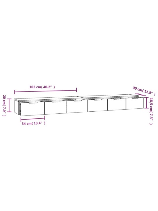 Seinäkaapit 2 kpl ruskea tammi 102x30x20 cm tekninen puu