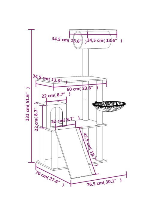 Kissan kiipeilypuu sisal- raapimispylväillä tummanharmaa 131 cm