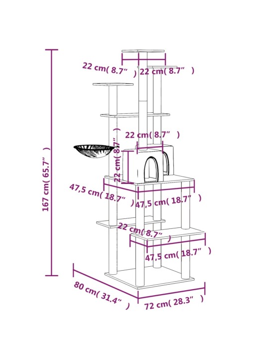 Kissan kiipeilypuu sisal- raapimispylväillä kerma 167 cm