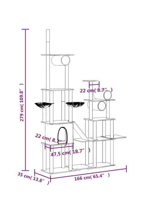 Kissan kiipeilypuu sisal- raapimispylväillä tummanharmaa 279 cm