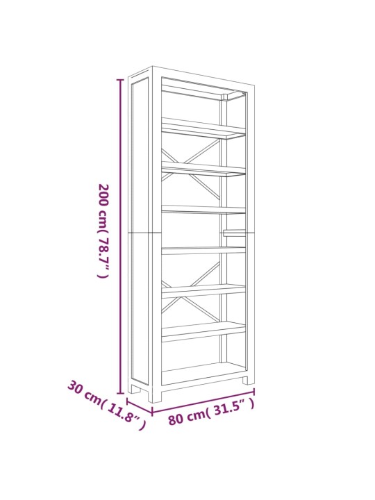 Kirjahylly 7 tasoa 80x30x200 cm täysi akaasiapuu