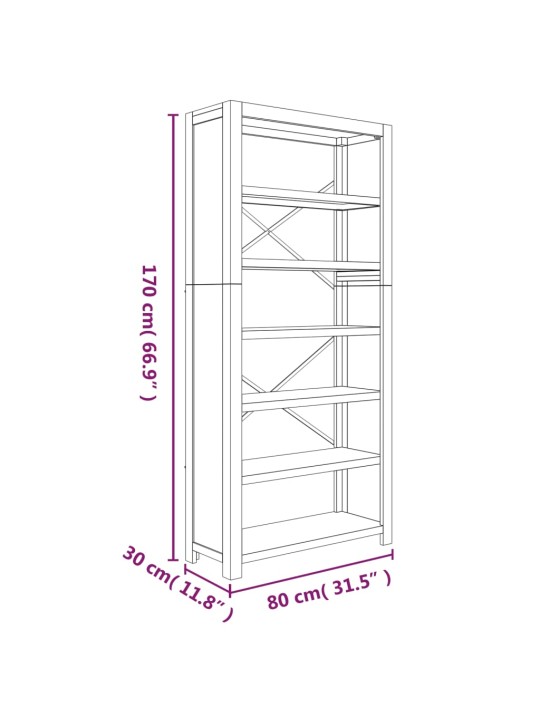 Kirjahylly 6 tasoa 80x30x170 cm täysi akasiapuu