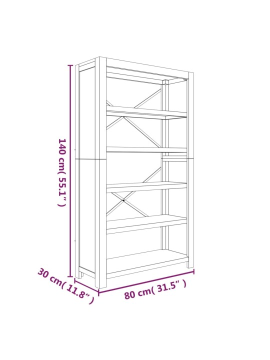 Kirjahylly 5 tasoa 80x30x140 cm täysi akaasiapuu