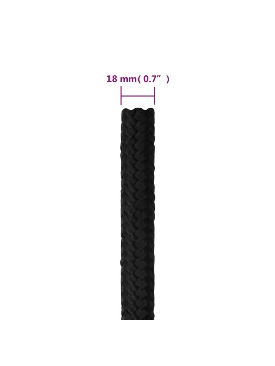 Veneköysi täysmusta 18 mm 25 m polypropeeni