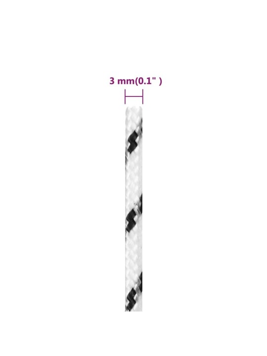 Punottu veneköysi valkoinen 3 mm x 25 m polyesteri