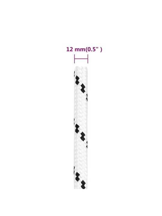 Punottu veneköysi valkoinen 12 mm x 25 m polyesteri