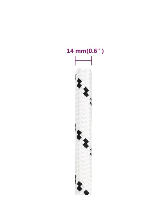 Punottu veneköysi valkoinen 14 mm x 25 m polyesteri