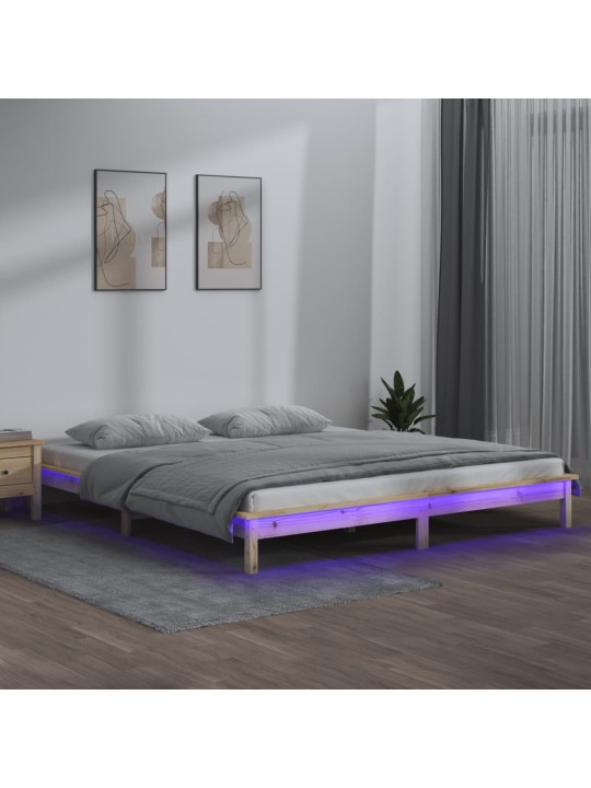 Sängynrunko LED-valoilla 150x200 cm King Size täysi puu