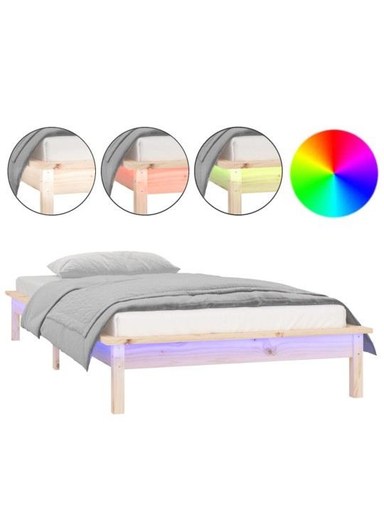 Sängynrunko led-valoilla 90x190 cm single täysi puu