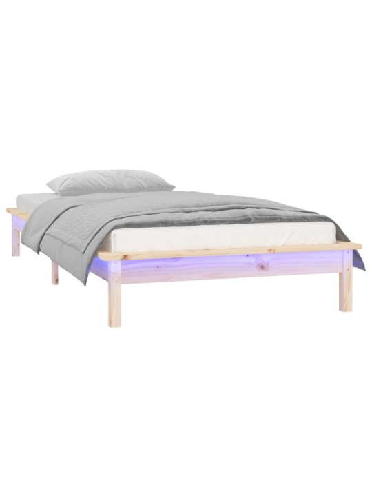 Sängynrunko led-valoilla 90x190 cm single täysi puu