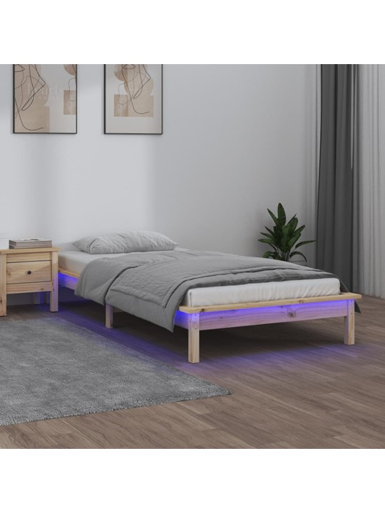 Sängynrunko led-valoilla 90x190 cm single täysi puu
