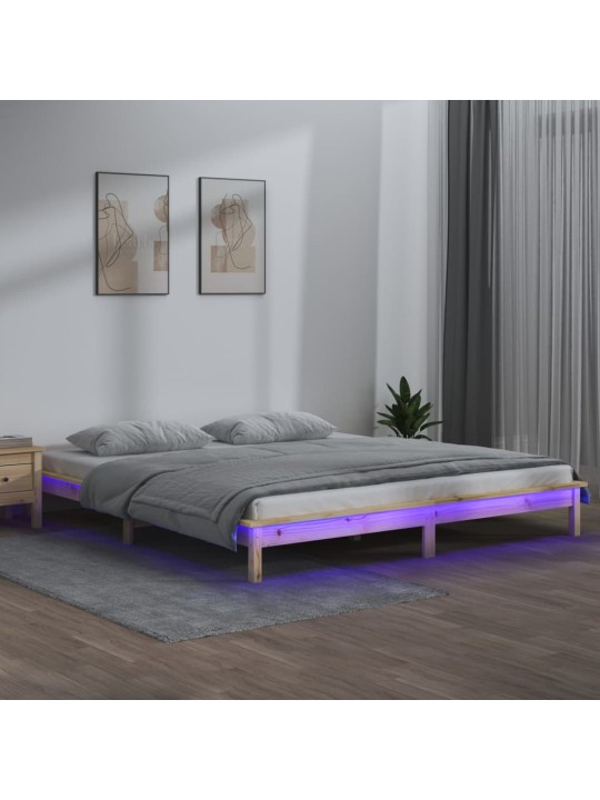 Sängynrunko LED-valoilla 135x190 cm Double täysi puu