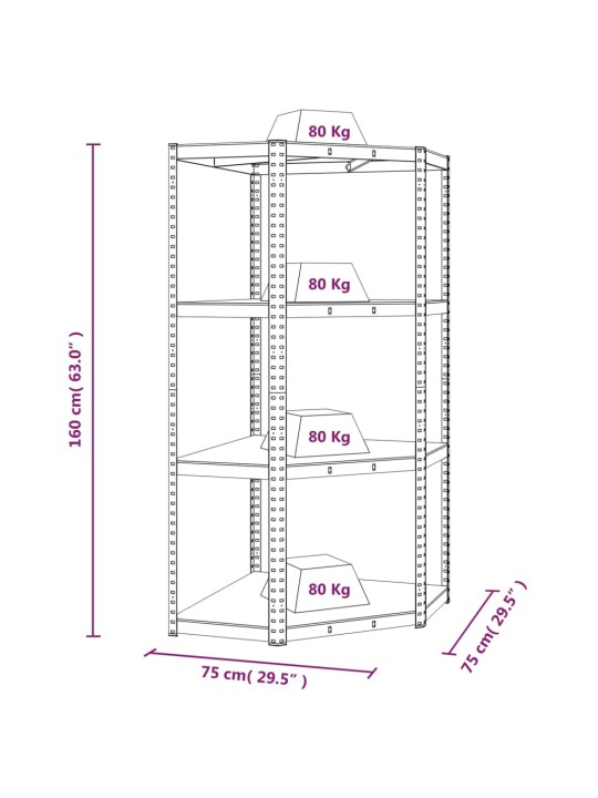 4-tasoinen Varastokulmahylly antrasiitti teräs ja tekninen puu