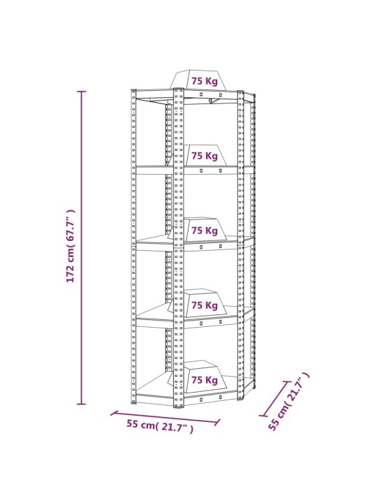 5-tasoinen Varastokulmahylly antrasiitti teräs ja tekninen puu