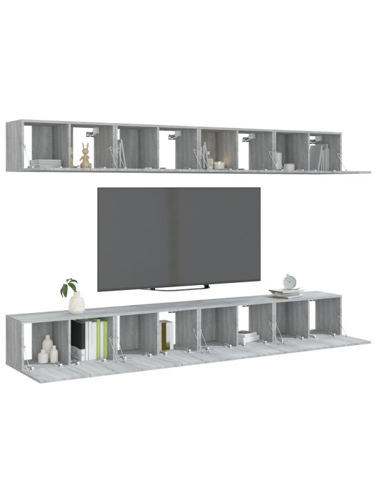 TV-tasot 8 kpl harmaa Sonoma 60x30x30 cm tekninen puu