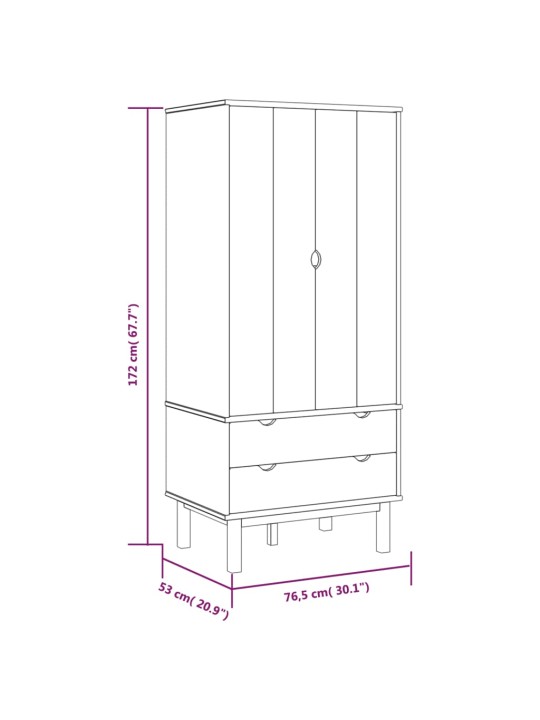 Vaatekaappi OTTA ruskea ja valkoinen 76,5x53x172 cm täysi mänty