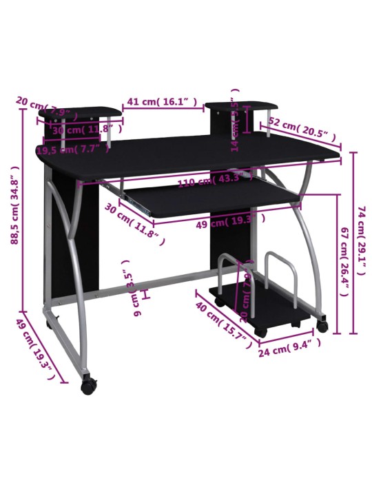 Kulmatietokonepöytä musta 110x52x88,5 cm tekninen puu