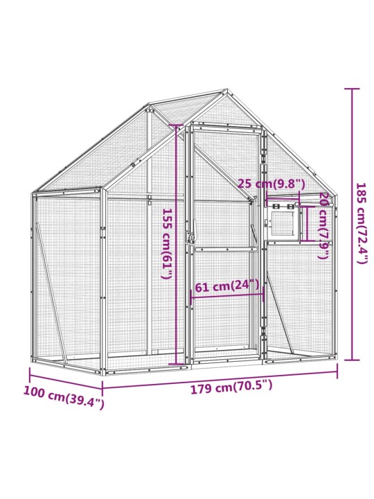 Aviaario hopea 79x100x185 cm alumiini