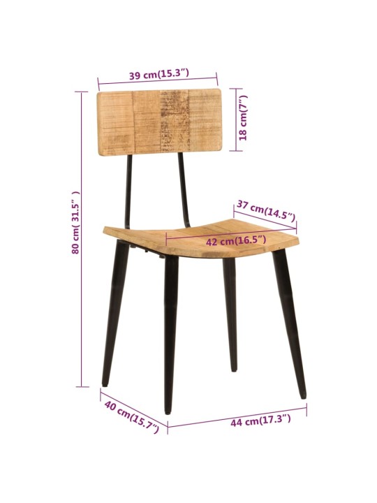 Ruokatuolit 2 kpl 44x40x80 cm täysi mangopuu
