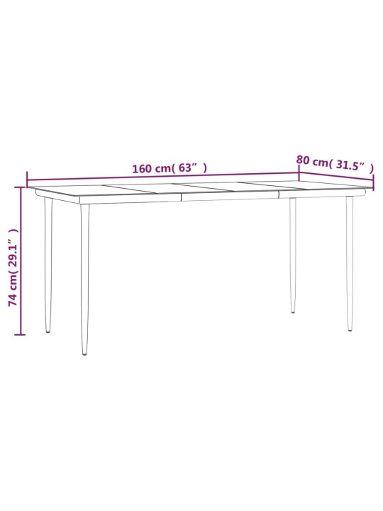 Puutarharuokapöytä musta 160x80x74cm teräs ja karkaistu lasi