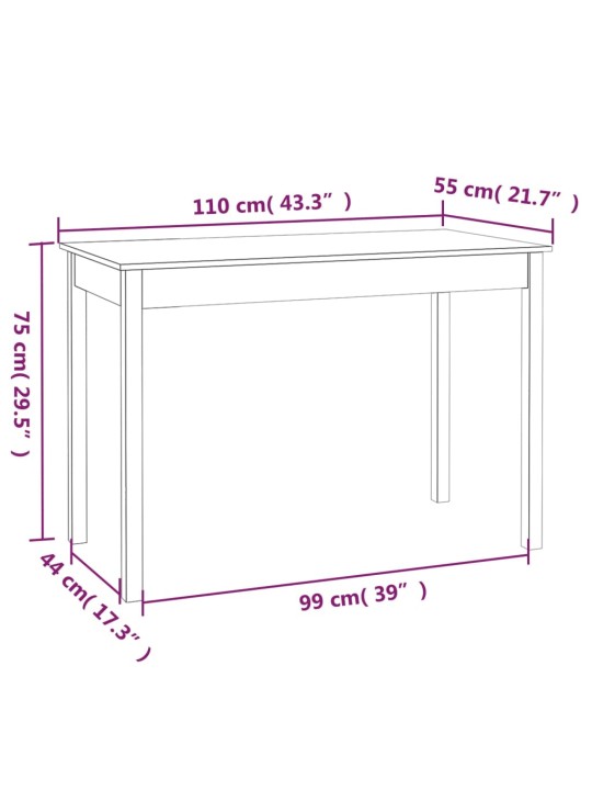 Ruokapöytä valkoinen 110x55x75 cm täysi mänty