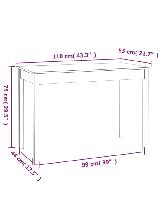 Ruokapöytä musta 110x55x75 cm täysi mänty