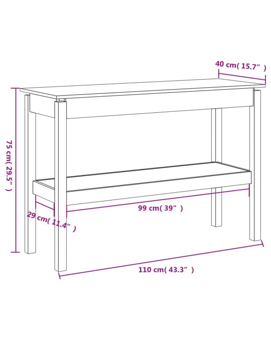 Konsolipöytä harmaa 110x40x75 cm täysi mänty