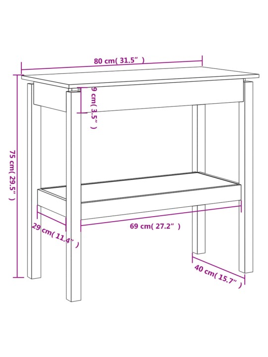 Konsolipöytä 80x40x75 cm täysi mänty