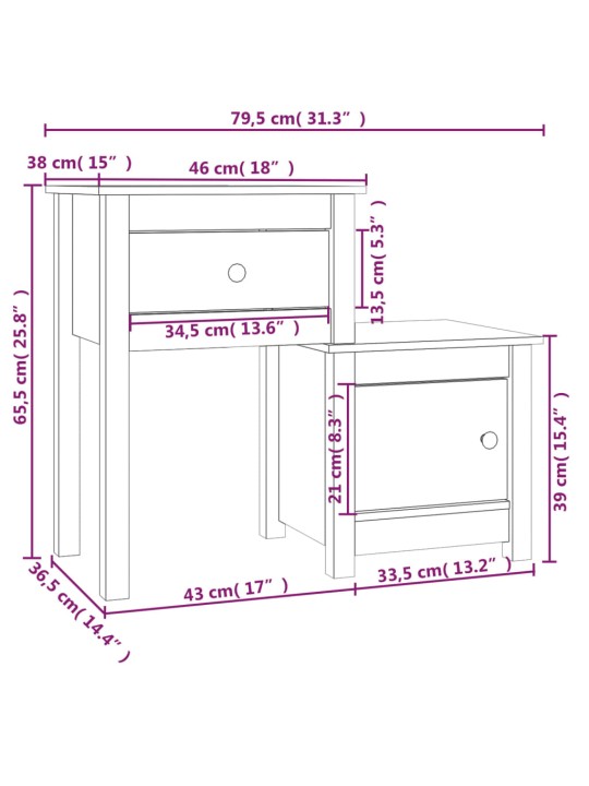 Yöpöydät 2 kpl 79,5x38x65,5 cm täysi mänty