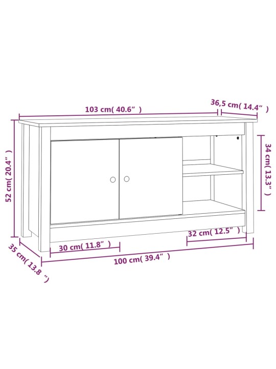 TV-taso hunajanruskea 103x36,5x52 cm täysi mänty