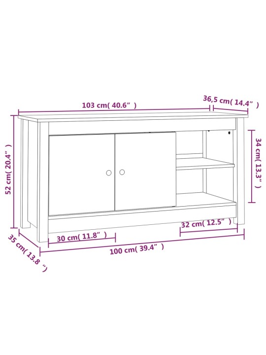 TV-taso musta 103x36,5x52 cm täysi mänty