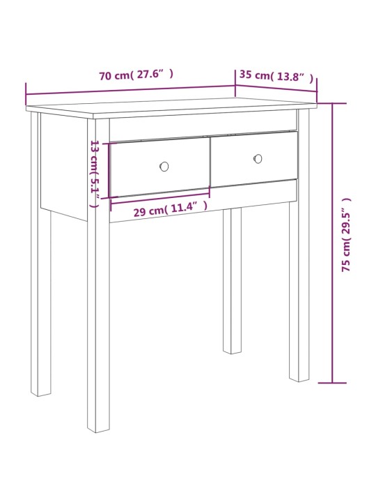 Konsolipöytä musta 70x35x75 cm täysi mänty