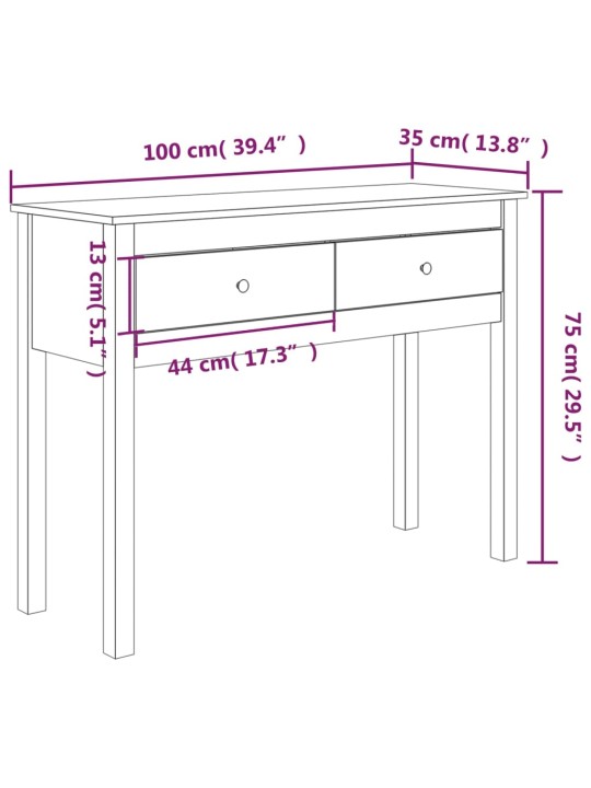 Konsolipöytä harmaa 100x35x75 cm täysi mänty