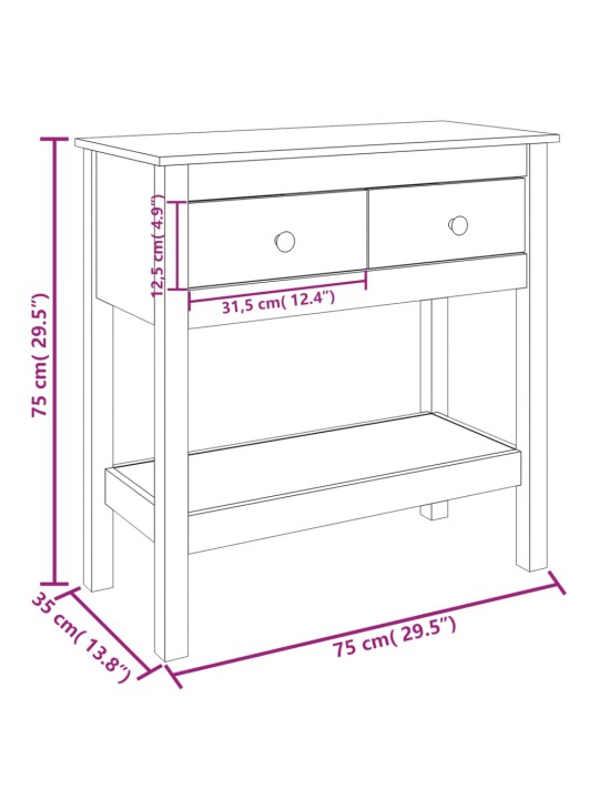 Konsolipöytä hunajanruskea 75x35x75 cm täysi mänty