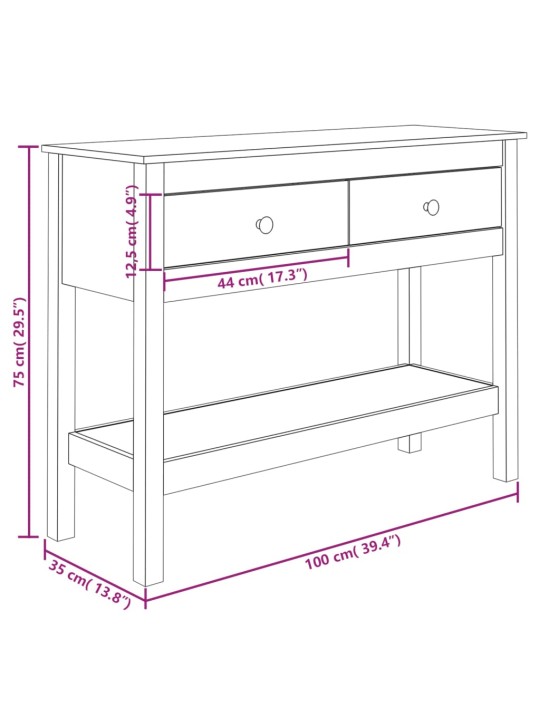 Konsolipöytä 100x35x75 cm täysi mänty