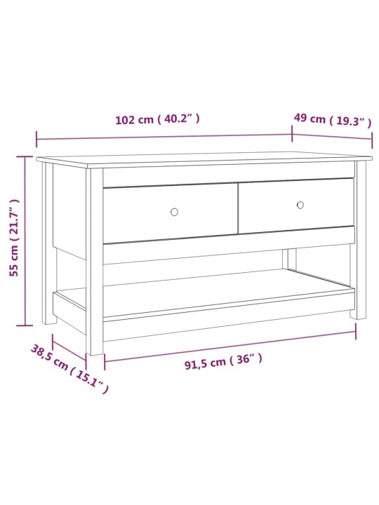 Sohvapöytä harmaa 102x49x55 cm täysi mänty