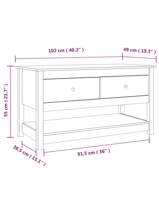 Sohvapöytä musta 102x49x55 cm täysi mänty