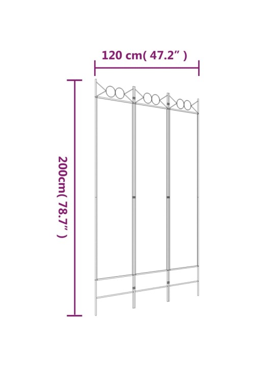 3-paneelinen Tilanjakaja valkoinen 120x200 cm kangas