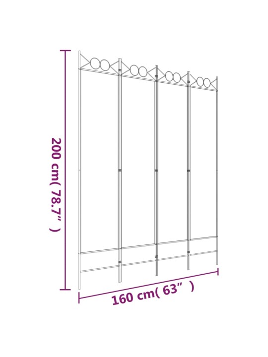 4-paneelinen Tilanjakaja valkoinen 160x200 cm kangas
